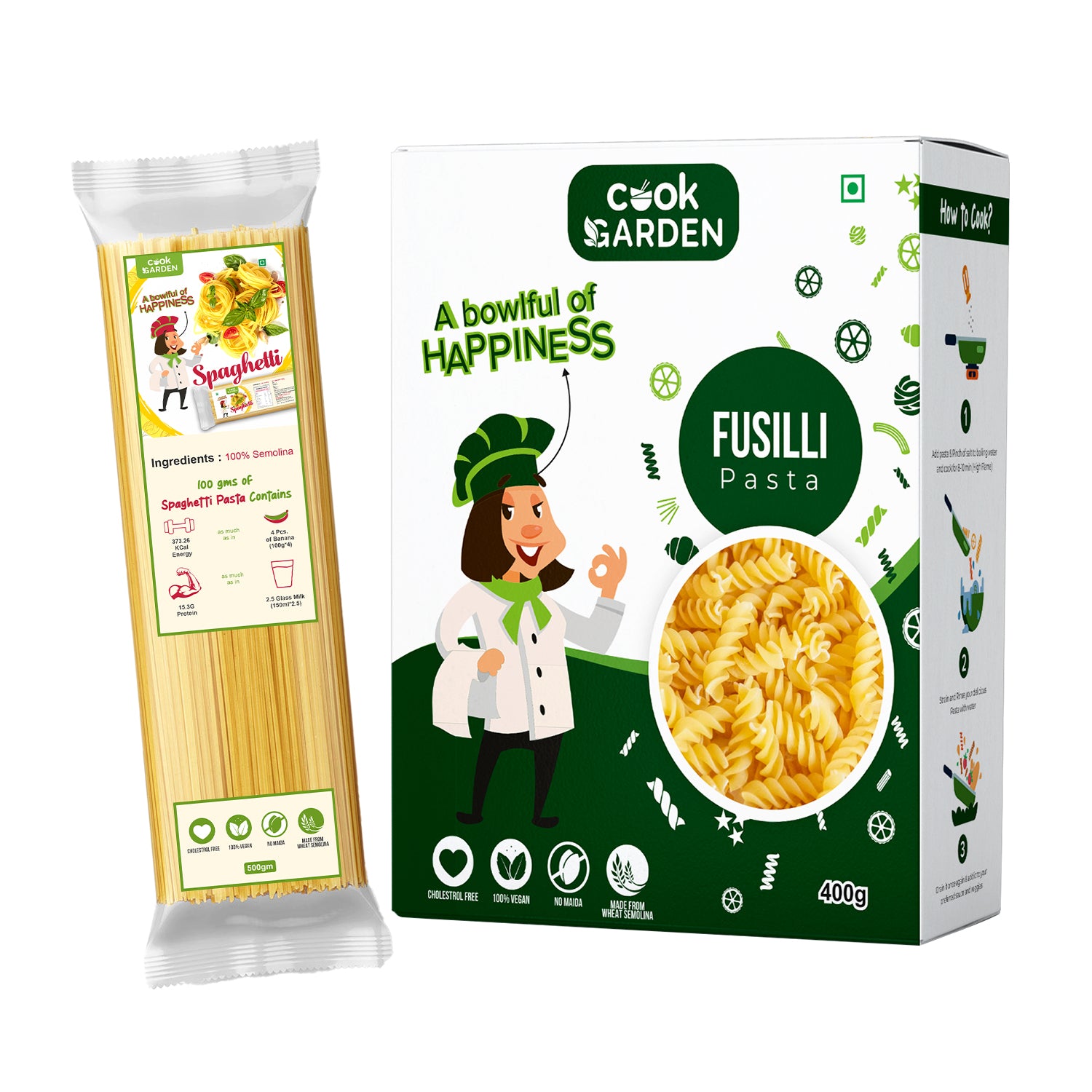 100% Semolina Spaghetti and Fusilli Pasta |High Protein Healthy Diet|Maida & Cholesterol Free, (Pack of 2)