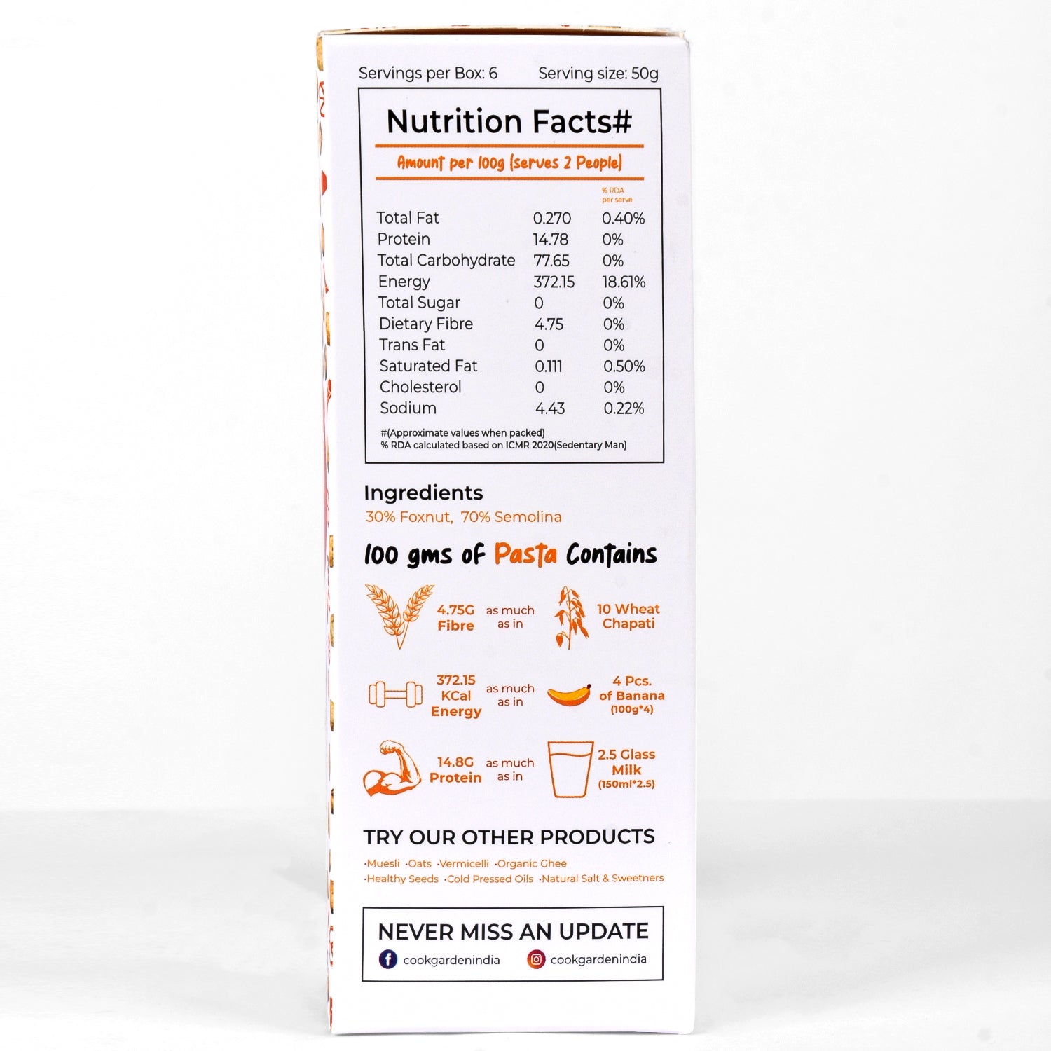 CookGarden FingerMillet & Foxnut Pasta 300g | Vegan | High Protein | Pack of 2