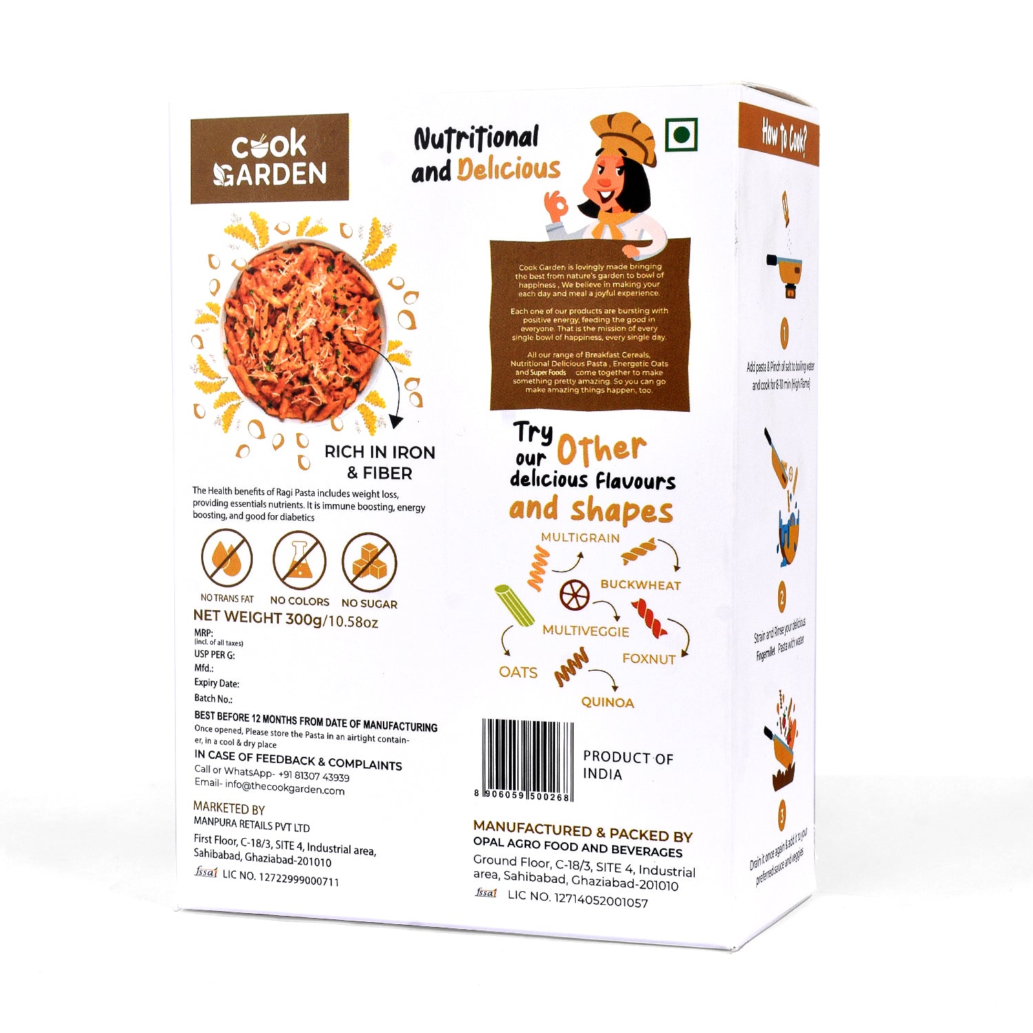 CookGarden FingerMillet & Foxnut Pasta 300g | Vegan | High Protein | Pack of 2