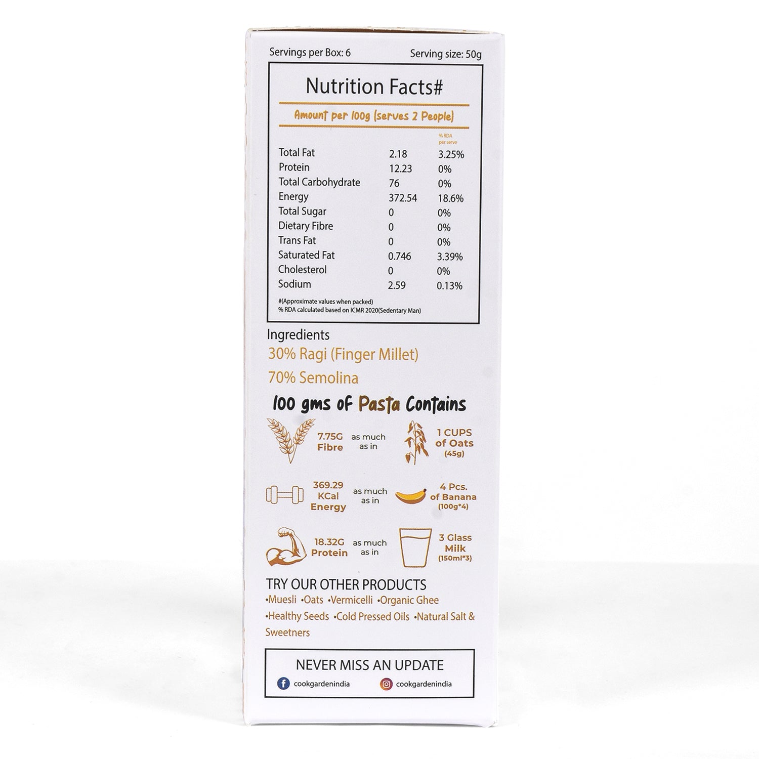 CookGarden FingerMillet & Foxnut Pasta 300g | Vegan | High Protein | Pack of 2