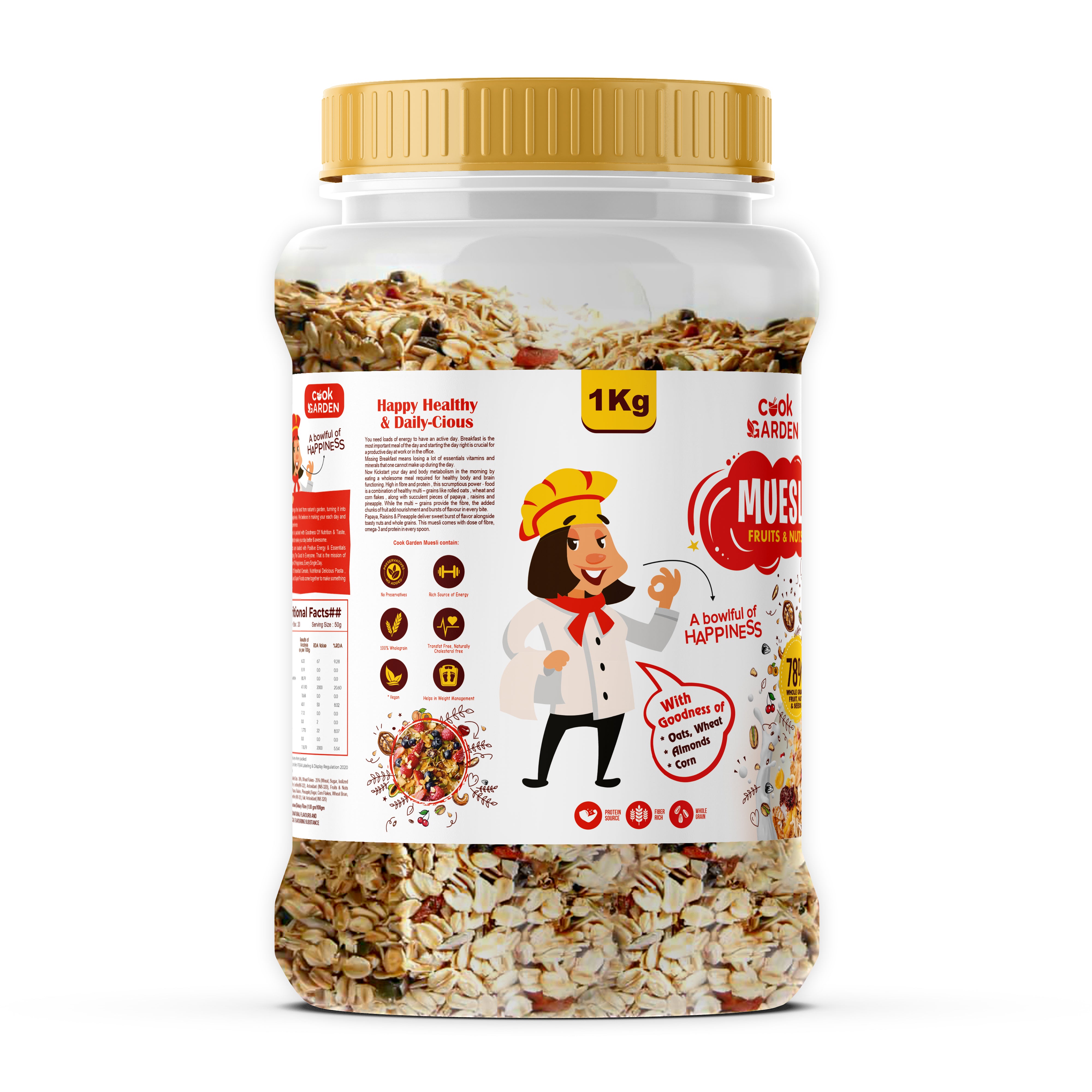Muesli Fruits, Nuts with Pumpkin seeds 1Kg | Whole grain, High Protein, High Fibre | No chemical, Omega rich | Wholegrain Breakfast