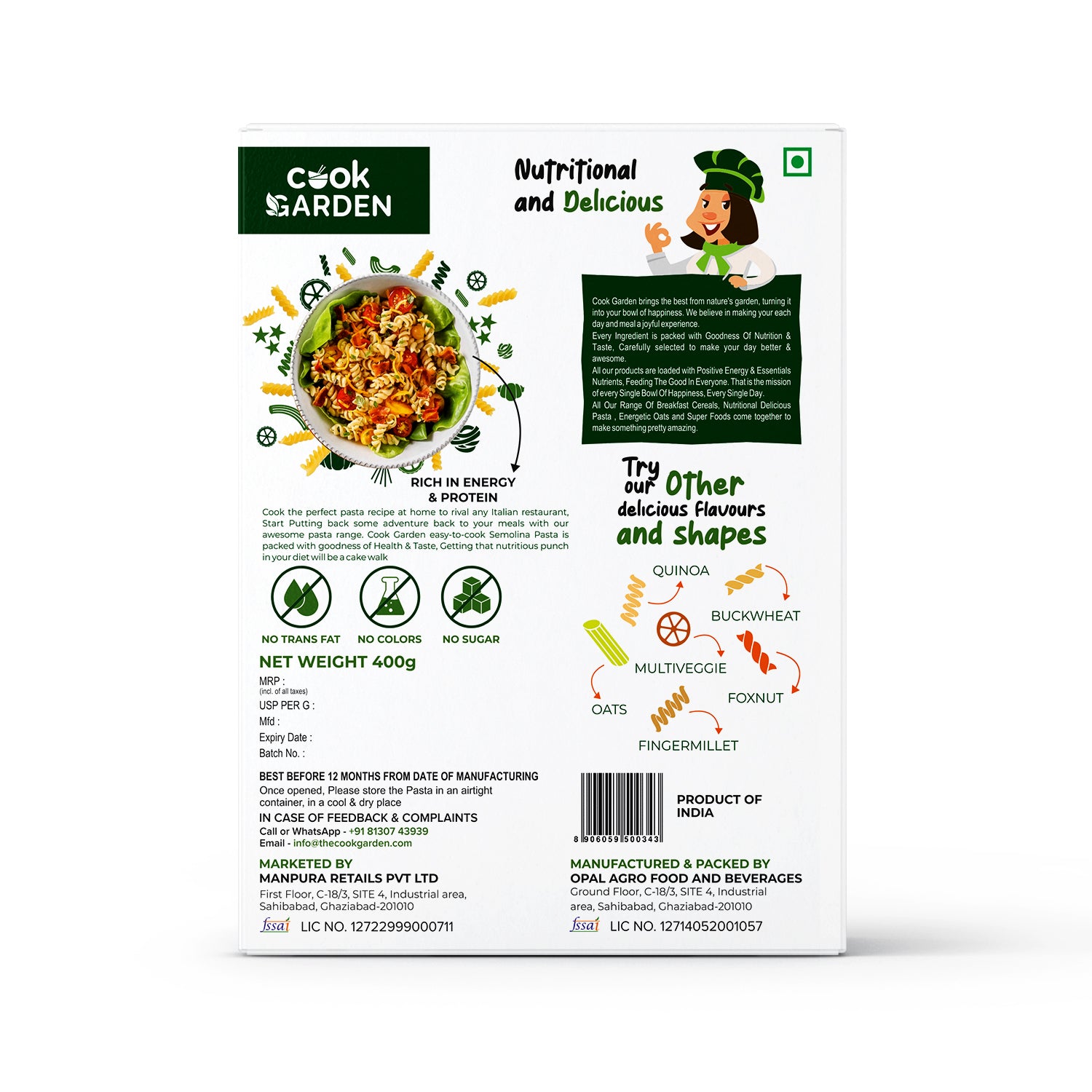 Semolina Fusilli Pasta | High Protein Healthy Diet | Maida Free & Cholesterol Free | 400g