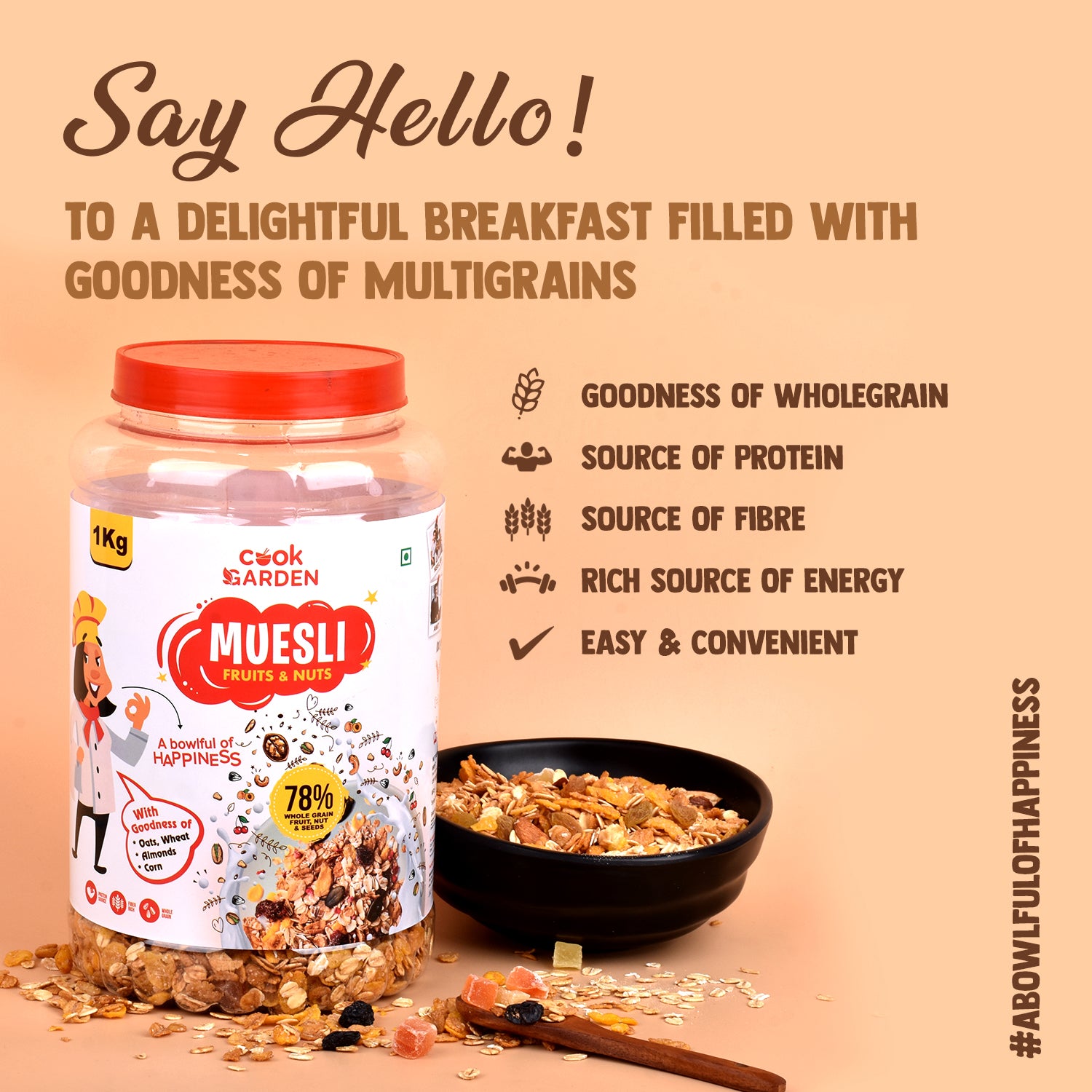 Muesli Fruits, Nuts with Pumpkin seeds 1Kg | Whole grain, High Protein, High Fibre | No chemical, Omega rich | Wholegrain Breakfast