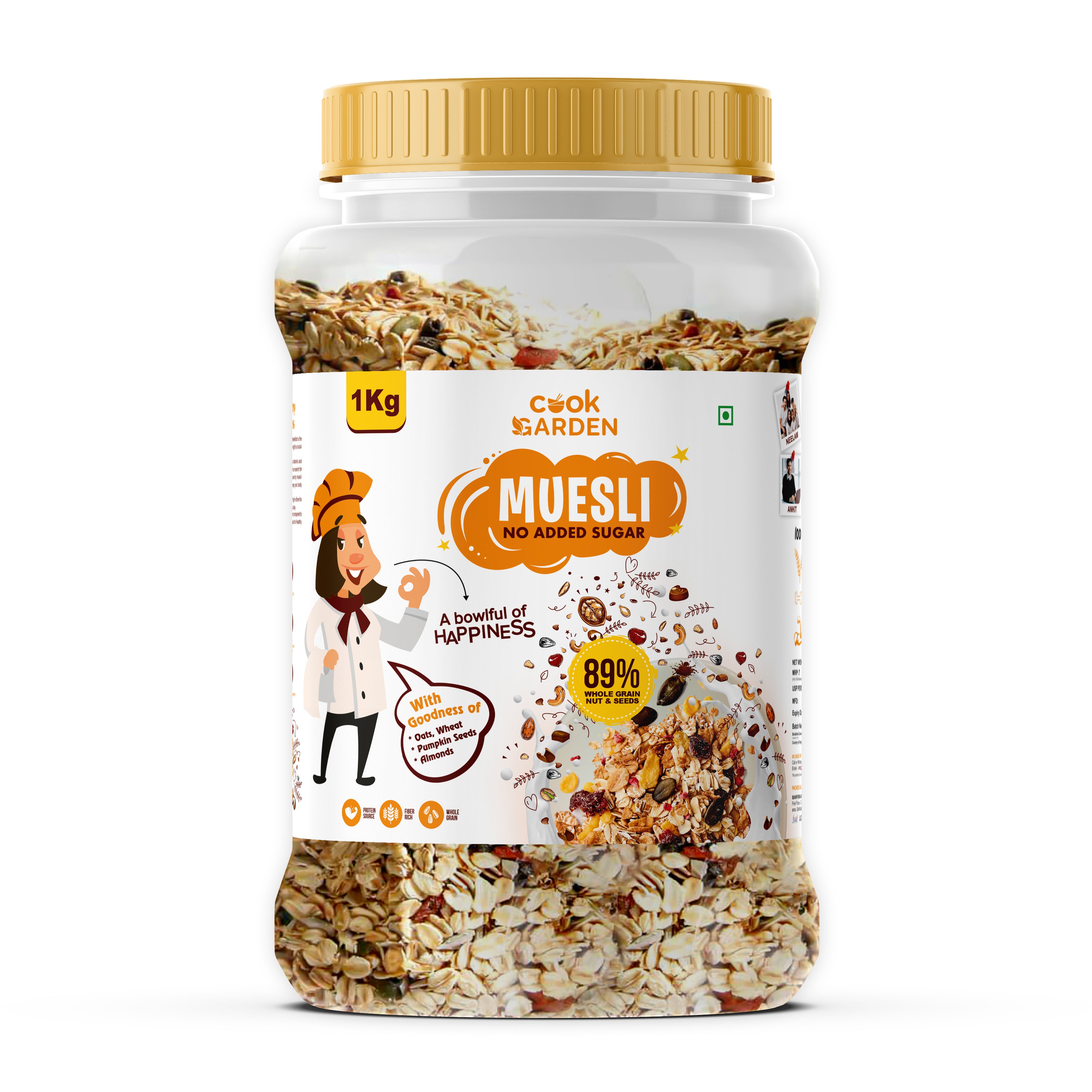 Zero Added Sugar Muesli 1kg | Breakfast with 89% Whole Grains, Almond+ Seeds | Rich In Fiber, Protein & Energy