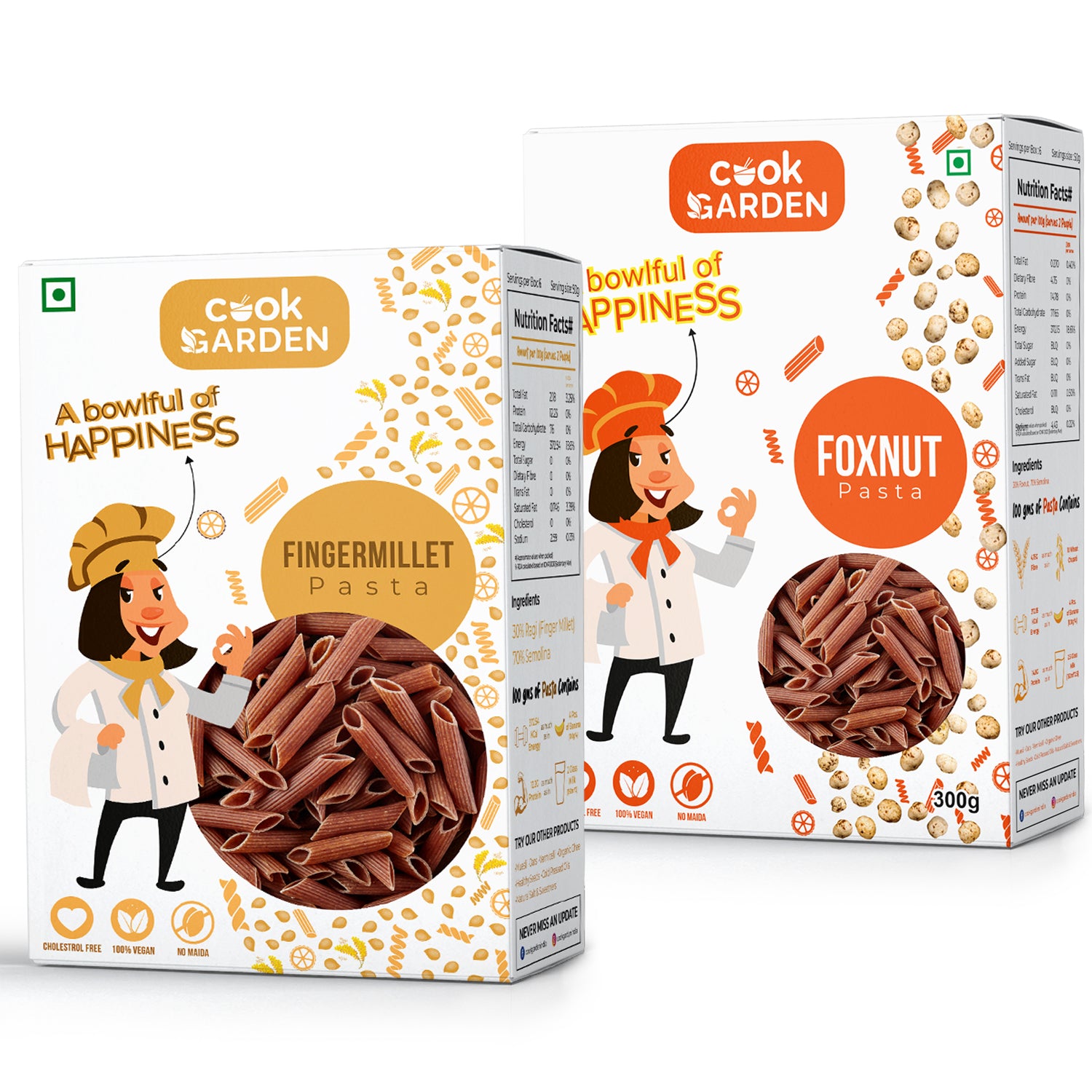 CookGarden FingerMillet & Foxnut Pasta 300g | Vegan | High Protein | Pack of 2