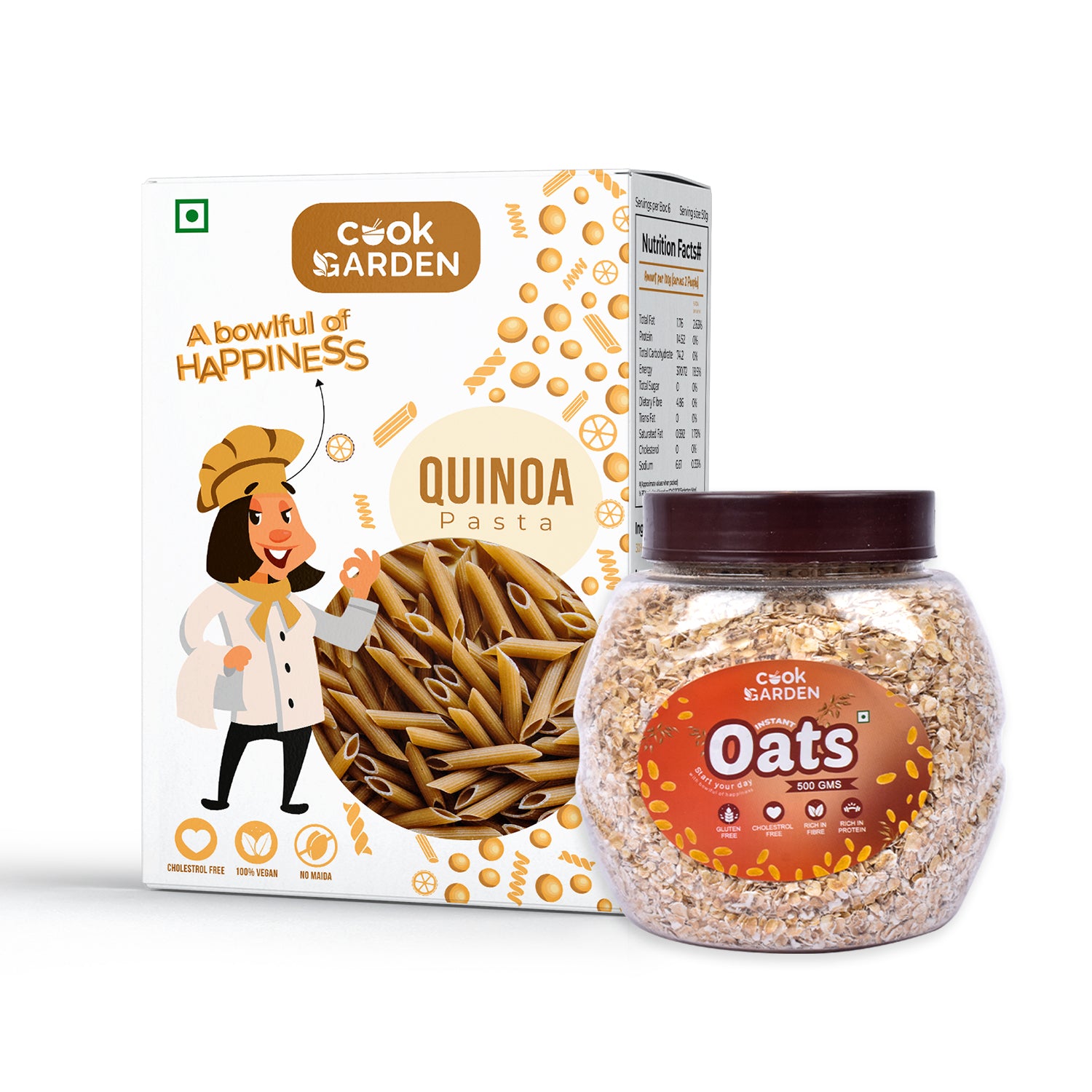 Instant Oats & Quinoa Pasta Combo, Wholegrain Breakfast, High Protein and Fibre Jar, (500g+300g)