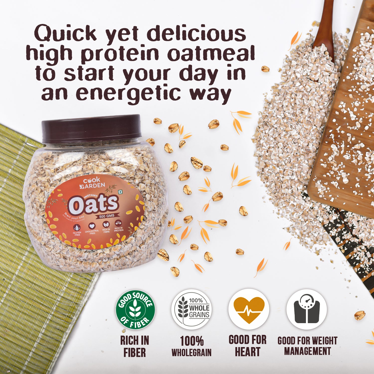 Instant Oats & Oats Pasta Combo, Wholegrain Breakfast, High Protein and Fibre Jar, (500g+300g)