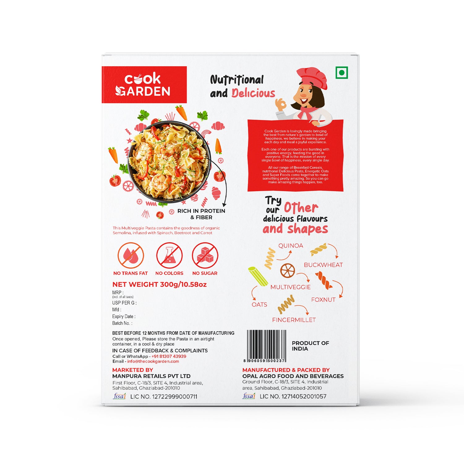 Multi Veggie Fusilli Pasta | High Fiber | High Energy & Cholesterol Free (300g)
