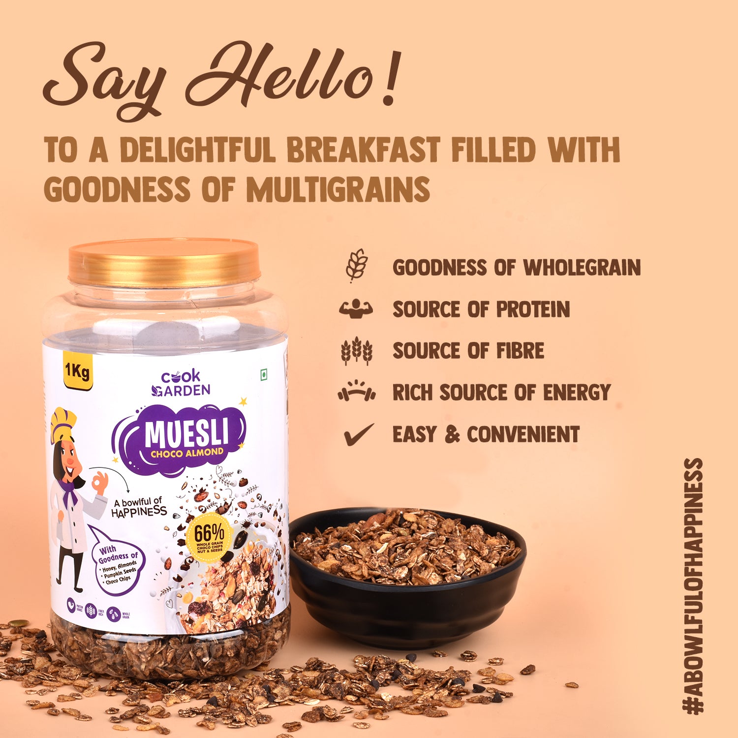 Zero Added Sugar, Chocho Almonds & Fruit & Nut Muesli Combo | Healthy Protein Food & Breakfast Cereal, 1kg*Pack of 3