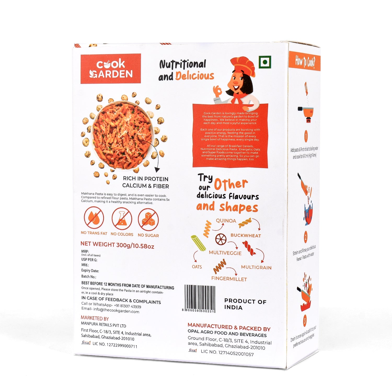 CookGarden FingerMillet & Foxnut Pasta 300g | Vegan | High Protein | Pack of 2