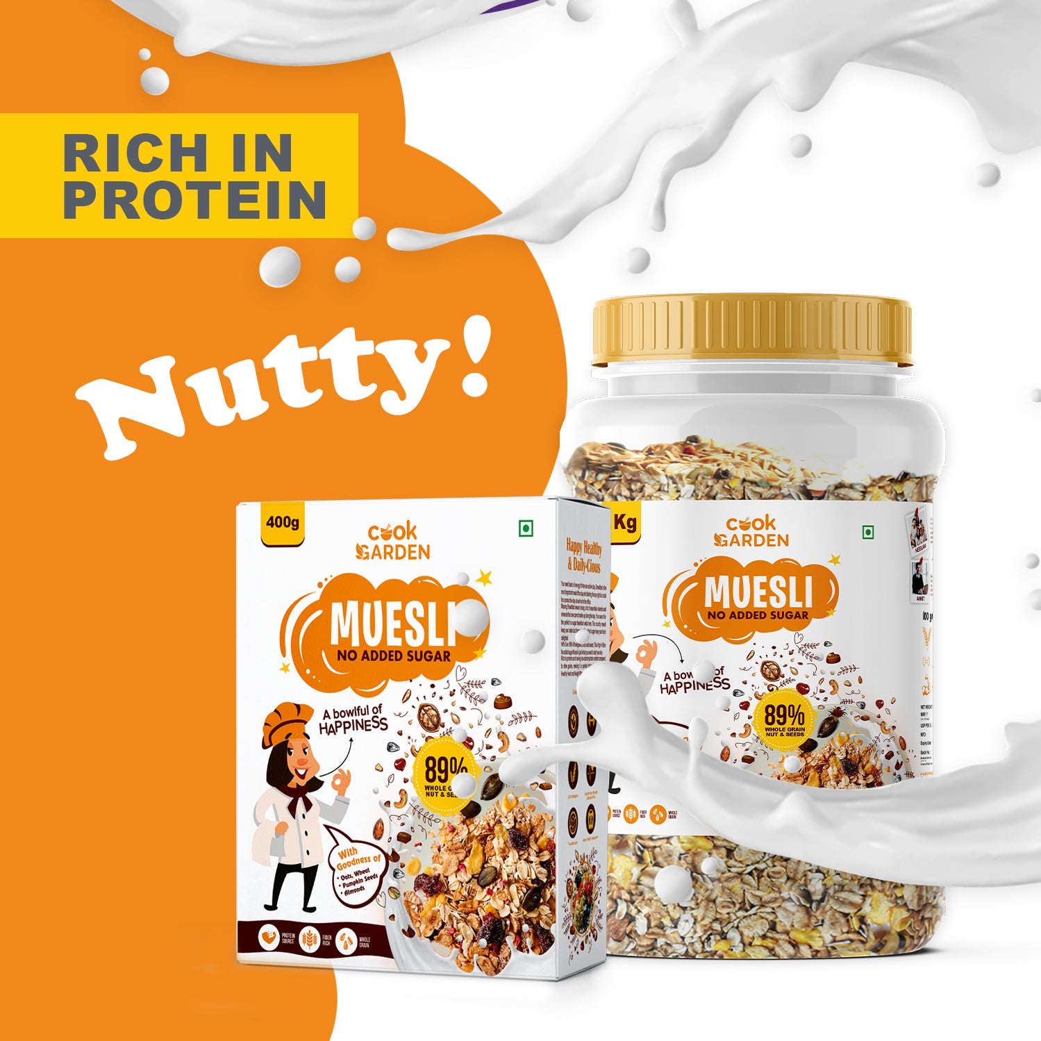 Zero Added Sugar Muesli 400g | Breakfast with 89% Whole Grains, Almond+ Seeds | Rich In Fiber, Protein & Energy